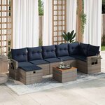 vidaXL Salon de jardin 8 Pièces avec coussins gris résine tressée