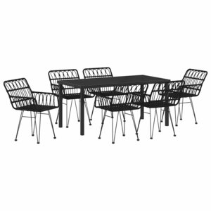 vidaXL Ensemble de salle à manger pour jardin 7 Pièces Noir Poly rotin