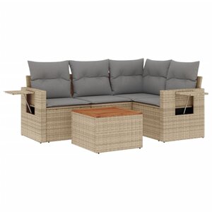 vidaXL Salon de jardin avec coussins 5Pièces mélange beige résine tressée