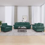 vidaXL Ensemble de canapés 3 Pièces avec coussins vert foncé velours