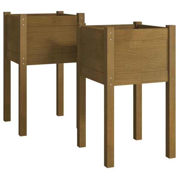 vidaXL Jardinières 2 Pièces Marron miel 40x40x70 cm Bois de pin massif