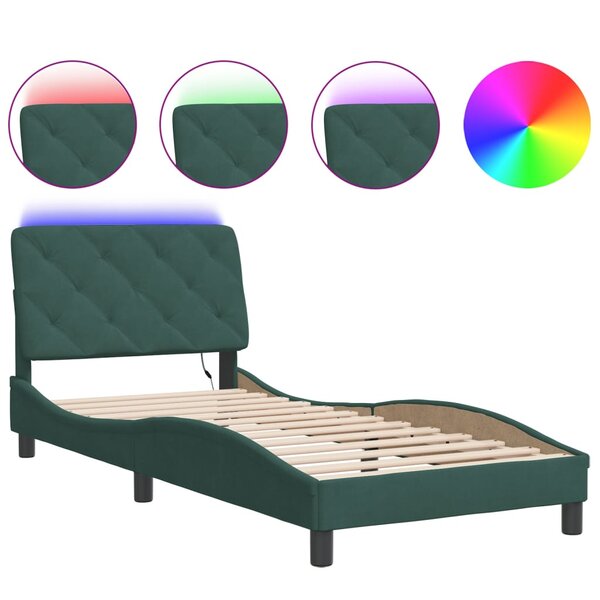 vidaXL Cadre de lit avec lumières LED vert foncé 90x200 cm velours