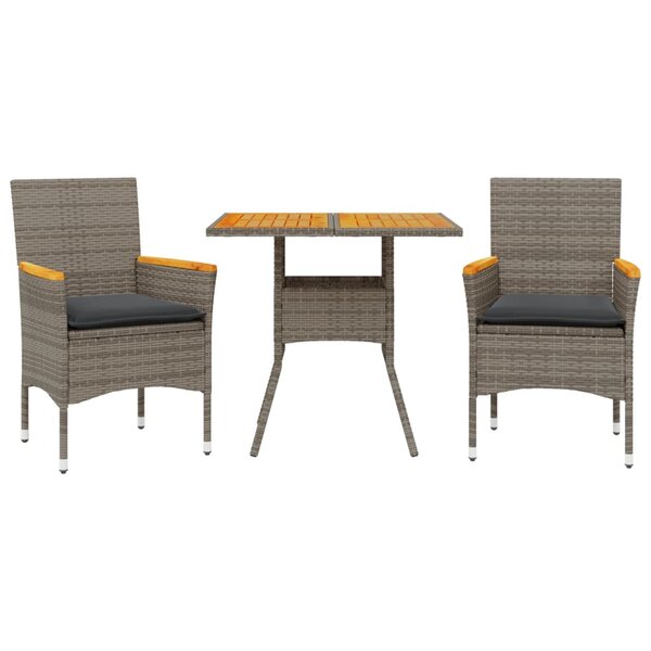 vidaXL Ensemble à manger de jardin et coussins 3 Pièces gris rotin acacia