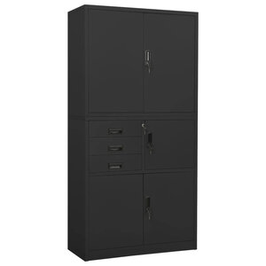 Armoire de bureau avec 3 étagères réglables et casier design moderne 90 x 40 x 180 cm en acier anthracite 02_0046914