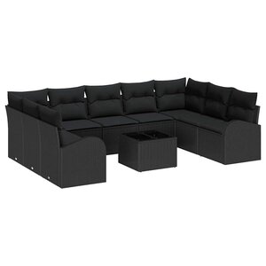 vidaXL Ensemble de Canapés avec coussin 10 Pièces Noir polyrotin