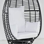 Fauteuil rond de jardin fauteuil cocon pivotant grand confort coussins inclus polyester blanc résine tressée noire