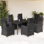 vidaXL Ensemble à manger de jardin coussins 7Pièces Noir Résine tressée