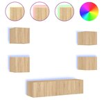 vidaXL Unités murales TV avec LED 6 Pièces chêne sonoma bois d'ingénierie
