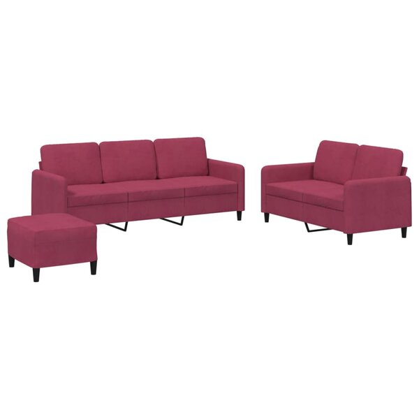vidaXL Ensemble de canapés 3 Pièces rouge bordeaux velours