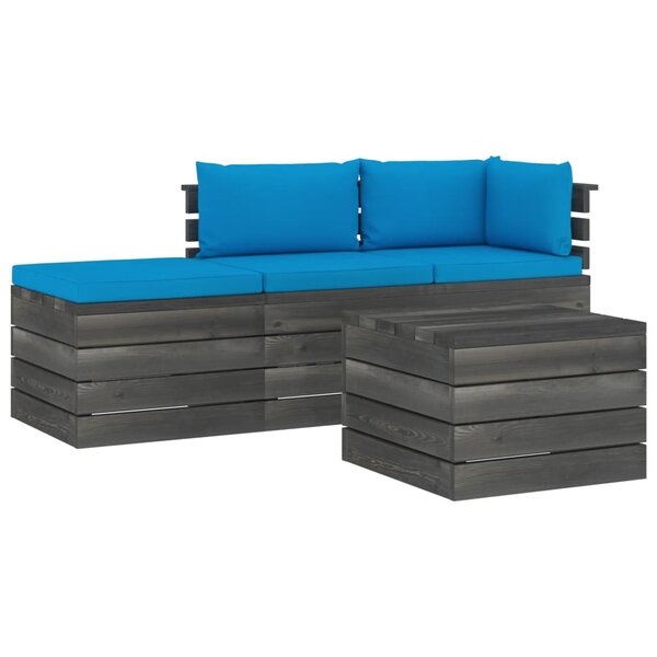 vidaXL Salon palette de jardin 4 Pièces avec coussins Bois de pin massif