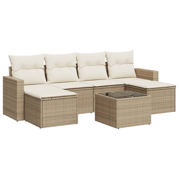 vidaXL Salon de jardin avec coussins 7 Pièces beige résine tressée