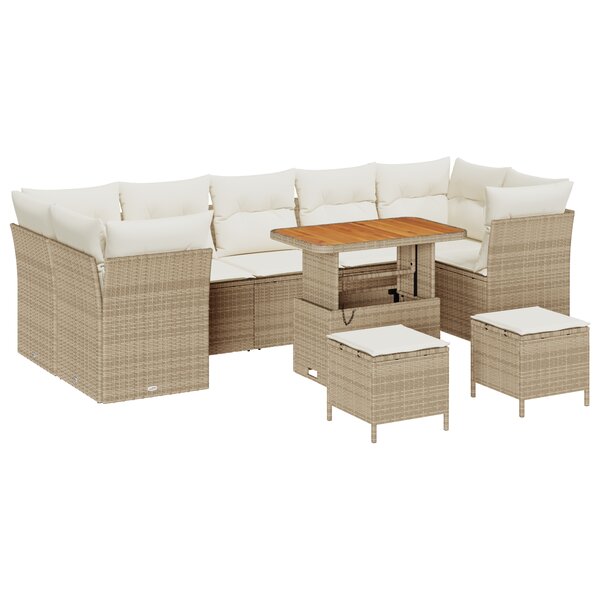 vidaXL Ensemble de canapé de jardin de 10 pièces avec des coussins en poly rotin beige et en bois d'acacia.