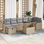 Ensemble de canapé de jardin de 8 pièces avec coussins beige poly rotin