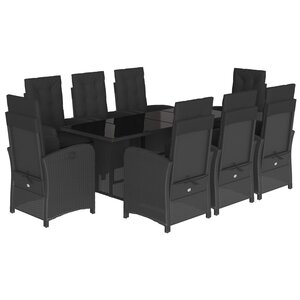 vidaXL Ensemble à manger de jardin 9Pièces coussins noir résine tressée