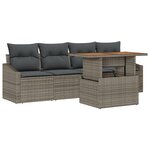 vidaXL Ensemble de salle à manger de jardin 5 pièces avec coussins gris en poly rattan et acacia