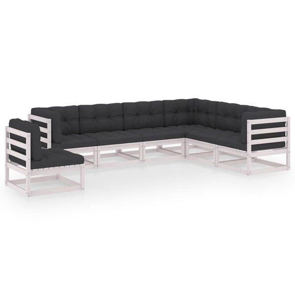 vidaXL Salon de jardin 7 Pièces avec coussins blanc bois de pin massif