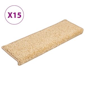 vidaXL Tapis d'escalier 15 pièces 65 x 21 x 4 cm Crème Bord rectangulaire
