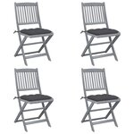 vidaXL Chaises pliables d'extérieur lot de 4 et coussins Bois d'acacia