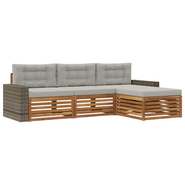 vidaXL Ensemble de canapés d'extérieur 4 Pièces Naturel et gris clair