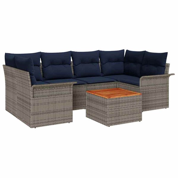 vidaXL Ensemble de canapé de jardin avec coussin 7 Pièces Gris et marine