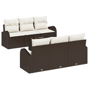 vidaXL Ensemble de canapé de jardin 7 pièces avec coussins Marron Poly Rattan