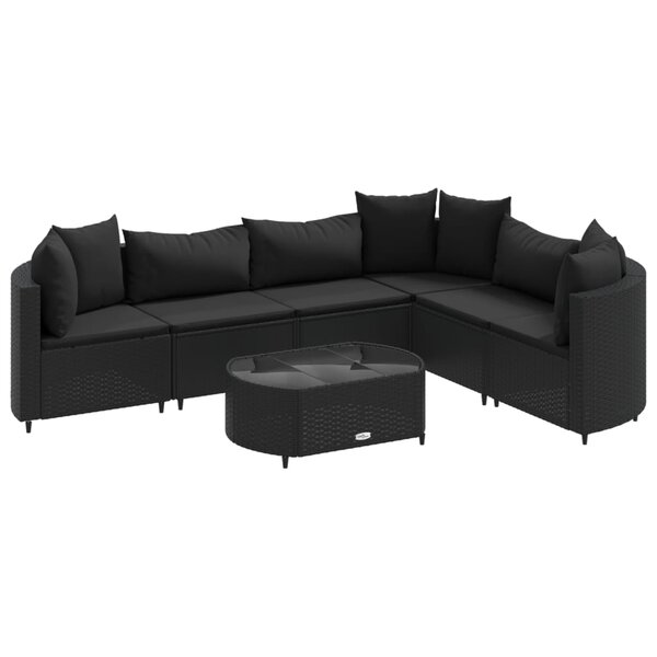 vidaXL Salon de jardin 7 Pièces avec coussins noir résine tressée