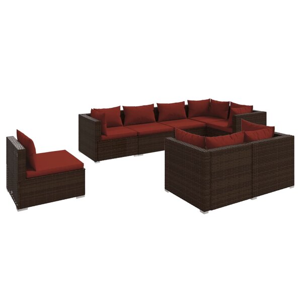 Salon de jardin meuble d'extérieur ensemble de mobilier 8 pièces avec coussins résine tressée marron 02_0017726
