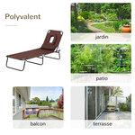 Bain de soleil pliable transat inclinable 4 positions chaise longue de lecture 3 coussins fournis marron