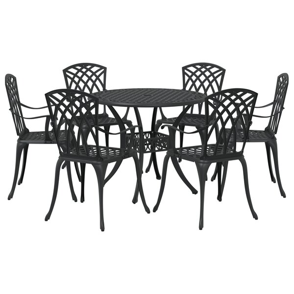 Ensemble de salle à manger de jardin de 7 pièces en aluminium coulé noir