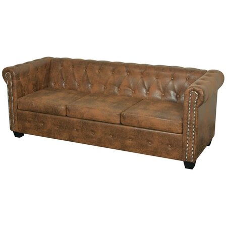 vidaXL Canapé Chesterfield 3 places cuir artificiel marron