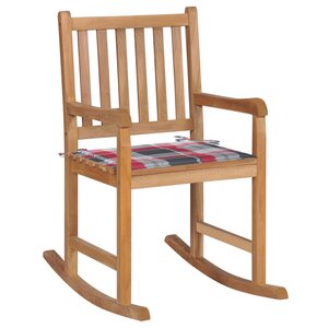vidaXL Chaise à bascule avec coussin à carreaux rouges Bois de teck