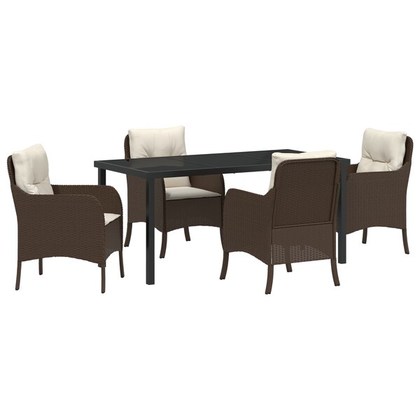 vidaXL Ensemble de salle à manger de jardin de 5 pièces avec coussins marron poly rattan