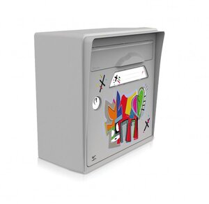 Boîte aux lettres compacte gris souris-artiste [VanLuc] – "Vache de coeur" – fabriquée en France – en résine – ne rouille pas – porte interchangeable