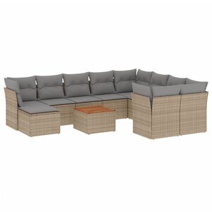 vidaXL Salon de jardin 11 Pièces avec coussins beige résine tressée