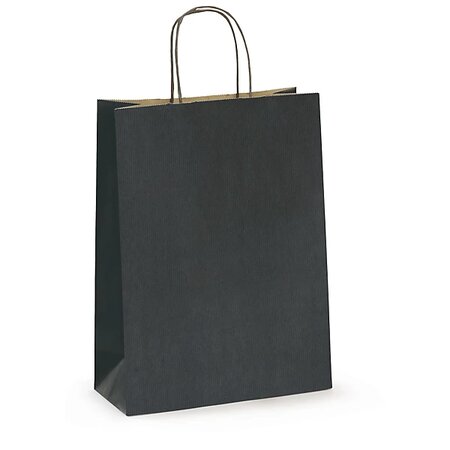 Sac kraft vergé noir à poignées torsadées raja 30 x 40 x 12 cm (lot de 100)