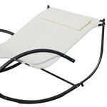 Bain de soleil transat à bascule 2 places design contemporain assise dossier ergonomiques oreiller fourni textilène métal noir et crème 200L x 140l x 85H cm