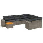 vidaXL Salon de jardin 11 Pièces avec coussins gris résine tressée