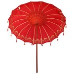 vidaXL Parasol balinais Rouge (210-220) x 260 cm Coton et bois massif