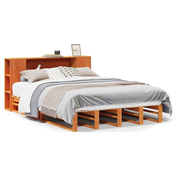 vidaXL Lit bibliothèque sans matelas cire marron 160x200cm bois massif