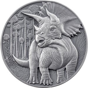 Pièce de monnaie en Argent 2000 Francs g 62.2 (2 oz) Millésime 2025 Lost World coin TRICERATOPS
