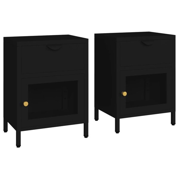 vidaXL Tables de chevet 2 Pièces Noir 40x30x54 5 cm Acier et verre
