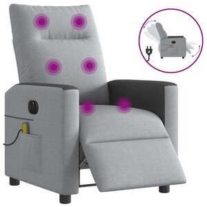 vidaXL Fauteuil de massage inclinable électrique gris clair tissu