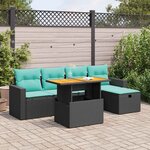 vidaXL Salon de jardin 6 Pièces avec coussins noir résine tressée acacia