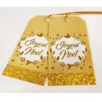 6 étiquettes cadeaux kraft 'Joyeux Noël' - Paillettes dorées