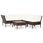 vidaXL Salon de jardin 6 Pièces avec coussins Résine tressée Marron