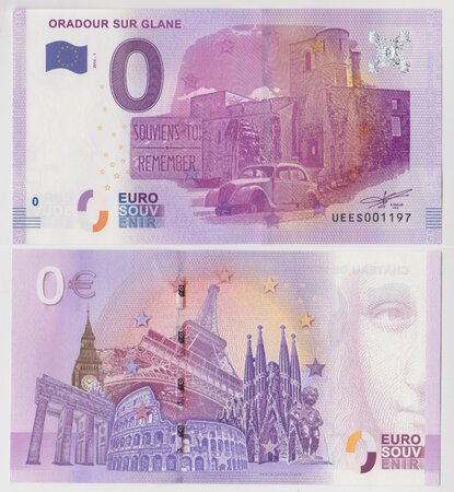Billet de collection 0 euro souvenir 2016 oradour sur glane - france - neuf