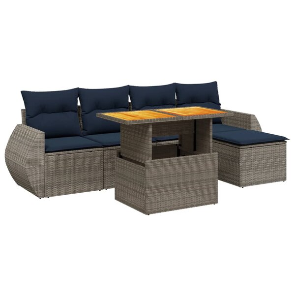 vidaXL Salon de jardin 6 Pièces avec coussins gris résine tressée