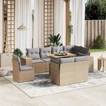 vidaXL Salon de jardin avec coussins 9 Pièces beige résine tressée