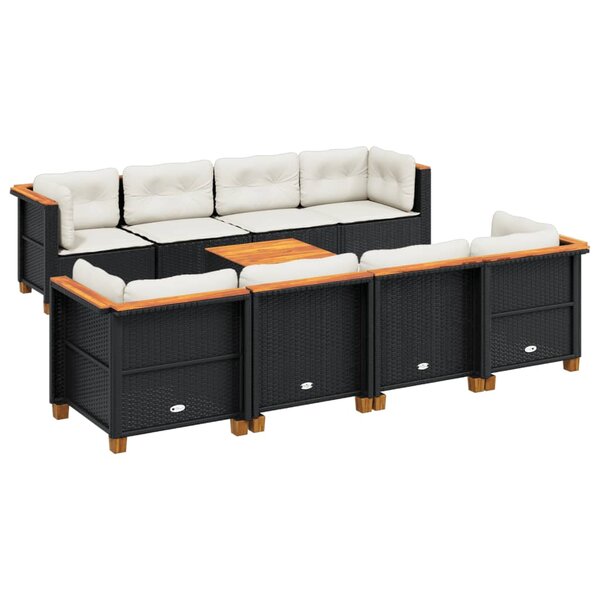 vidaXL Salon de jardin 9 Pièces avec coussins noir résine tressée