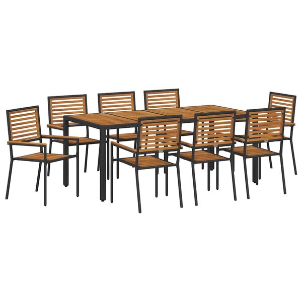 vidaXL Ensemble de salle à manger pour jardin 9 Pièces Noir